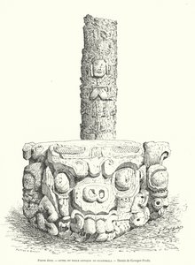 Autel en pierre sculpté maya et idole du Guatemala (gravure) - Georges Ernest Profit
