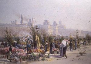 Marché aux fleurs près de la Seine - Georges Fraipont