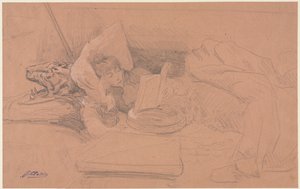 Sarah Bernhardt allongée sur un divan, lisant