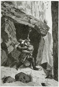 Combat d’Han d’Islande et d’Ordener - illustration de Han d’Islande, 19e siècle (gravure en noir et blanc) - Georges Marie Rochegrosse