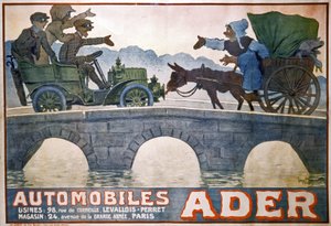 Conflit entre la charrette et la voiture, vers 1910 (affiche) - Georges Meunier