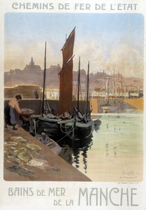 Les bains de mer de la Manche (Vue du port de Granville) - Affiche des Chemins de fer de l