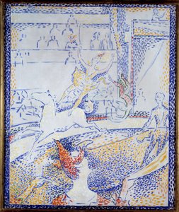 Cirque Une danseuse faisant un numéro acrobatique à cheval et un clown - Georges Pierre Seurat