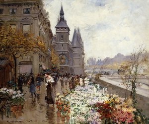 Marché aux fleurs le long de la Seine - Georges Stein