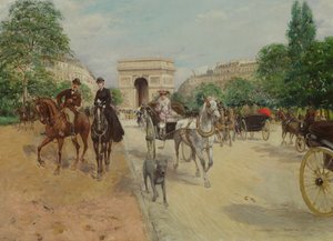 Cavaliers et voitures sur l