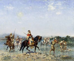 Cavalerie arabe traversant un ruisseau