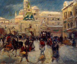 La place Iljinskaja avec la porte Iljinski à Moscou - Georgi Alexandrowitsch Lapschin