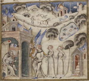 Amour conduisant ses enfants Douce Pensée, Plaisir et Espérance à Guillaume de Machaut, par le Maître de la Bible de Jean de Sy 1372-77 (42374611771) - Georgia Levan Ramishvili from Tbilisi
