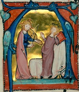 Jésus jouant de la musique - Antiphonaire cistercien (Delights Antiphonar), breisgau vers 1300 (Karlsruhe, Baden State Library, COD. St. Georgen 5, fol. 16 v) (46824974821)