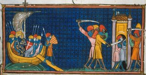 Louis IX débarquant à Tunis, et les Français coupés par les Sarrasins dans la tour, d