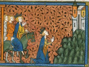 Louis IX en pèlerinage à Nazareth, extrait des Chroniques de France ou de St Denis, XIVe siècle (22528526100)