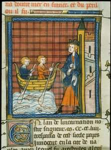 Louis IX naviguant vers la France, extrait de Chroniques de France ou de St Denis, 14e siècle (22093703934)