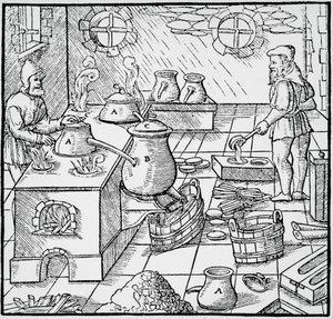 Gravure de De re metallica (Sur la nature des métaux), par Georg Pawer ou Georgius Agricola (1494-1555), publié à Bâle