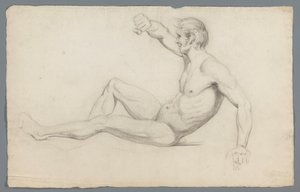Nu masculin assis, avec un bras levé - Gerard Allebé