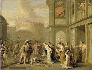 La reine Cléophis offrant du vin à Alexandre le Grand après sa conquête de Mazaka - Gerard Hoet (I)