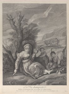 Une paysanne assise dans un paysage avec deux garçons à ses côtés, 1729-40 - Gerard Jean Baptiste Scotin