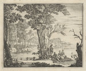 Paysage fluvial avec pêcheurs près d