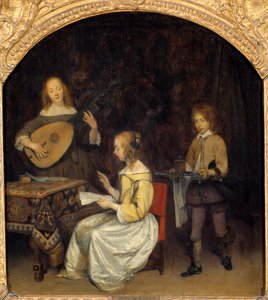 Le concert : chanteur et joueur de luth théorbe - Gerard ter Borch