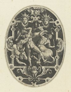 Hercule en lutte avec les centaures (Ovale vlakdecoraties met de daden van Hercules in grotesken) - Gerard de Jode