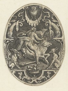 Hercule capture le taureau crétois (Ovale vlakdecoraties met de daden van Hercules in grotesken) - Gerard de Jode