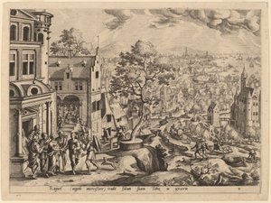 Tobie Arrive à la Maison de Raguel - Gerard de Jode after Hans Bol