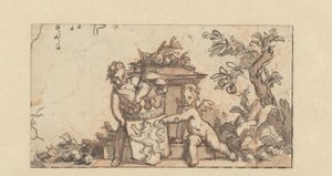 Projet pour un vignette avec deux putti avec le blason de Hollande - Gerard de Lairesse