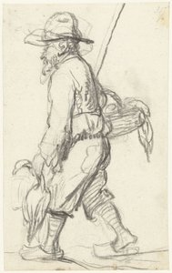 Chasseur avec un panier de canards