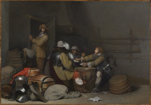 Intérieur de la salle des gardes avec des soldats fumant et jouant aux cartes - Gerard ter Borch