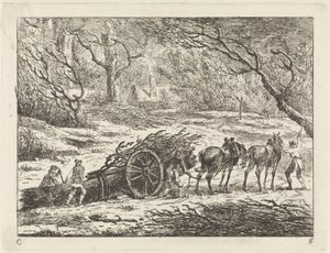 Paysage avec une charrette tirée par deux chevaux