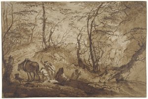 Sur un chemin forestier, un cheval tire un arbre d