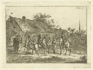 Cavalerie dans un village - Gerardus Emaus de Micault