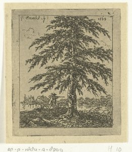 Paysage avec hêtre et chasseur