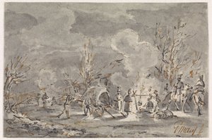 Camp militaire avec des soldats autour d