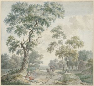 Lisière de forêt avec fermes et chemin de sable - Gerardus Wieringa