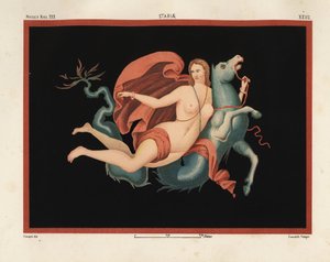 Une Néréide (nymphe de la mer) en manteau et bracelets chevauchant un monstre marin ou hippocampe, moitié cheval et moitié poisson. Museo Naz. XXII, Stabiae. Dessiné et chromolithographié par Victor Steeger de Emile Presuhn (1844-1878) Les Plus Belles Pein - Geremia Discanno