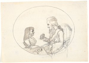 Prince héritier Frederik avec le prince héritier (Chr. VIII) montrant un portrait de la défunte princesse héritière Sofie Frederikke