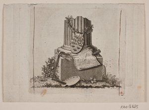 Vignette avec colonne brisée et les armes des trois royaumes nordiques - Gerhard Ludvig Lahde