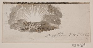 Vignette avec les armoiries des trois royaumes nordiques dans les nuages devant le soleil - Gerhard Ludvig Lahde