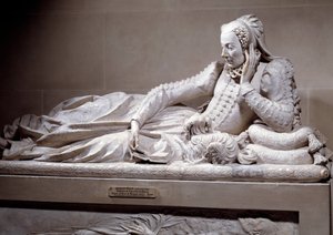 Monument funéraire : Tombe avec effigie de Jeanne Valentine Balbiani (1518-1572), épouse du cardinal René de Birague (1506-1583), chancelier de France. Sculpture en marbre de Germain Pilon (1535 - 1590), vers 1573