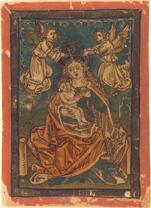 Madone et Enfant Assis sur une Banque Herbeuse avec des Anges - German 15th Century