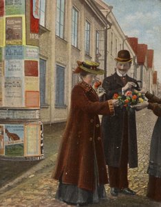 Couple achetant des fleurs (chromolitho) - German Photographer