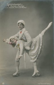 Carte postale de patineurs, envoyée en 1913 (photo coloriée à la main) - German Photographer