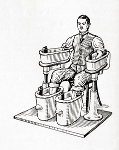 Bain galvanique du 19e siècle ou bain à quatre cellules de Schnee, tiré du Meyers Lexicon, pub. 1927 (imprimé) - German School