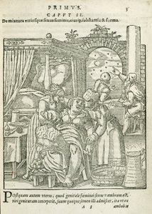 Une femme en travail, illustration du chapitre 2, Livre 1 de Sur la conception et la croissance de l