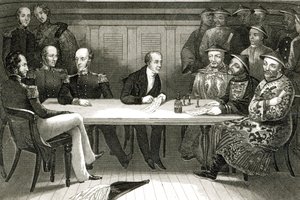 Conférence à Chusan entre le commodore Bremer et Chang, un fonctionnaire chinois, à bord du HMS Wellesley, 4 juillet 1841 - German School
