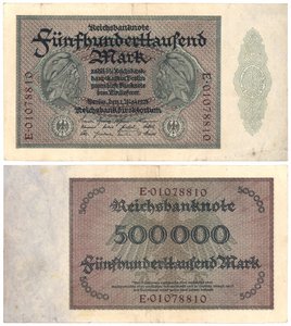 Un billet de cinq cent mille marks, 1923 (recto et verso)