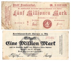 Billets de cinq millions et un million de marks, 1923 - German School
