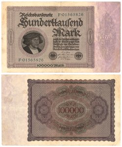 Un billet de cent mille marks, 1923 (recto et verso)