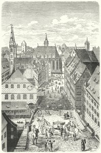Une rue de Nuremberg au 15ème siècle - German School