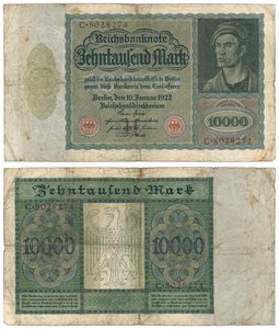Un billet de dix mille marks, 1922 (recto et verso)